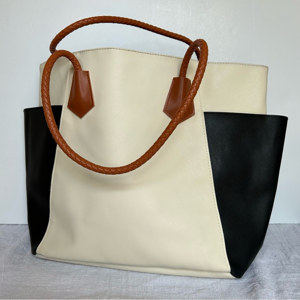Tri Color Bag Boho Braided Handle Vegan Shoulder Purse Handbag Carry All Tote
